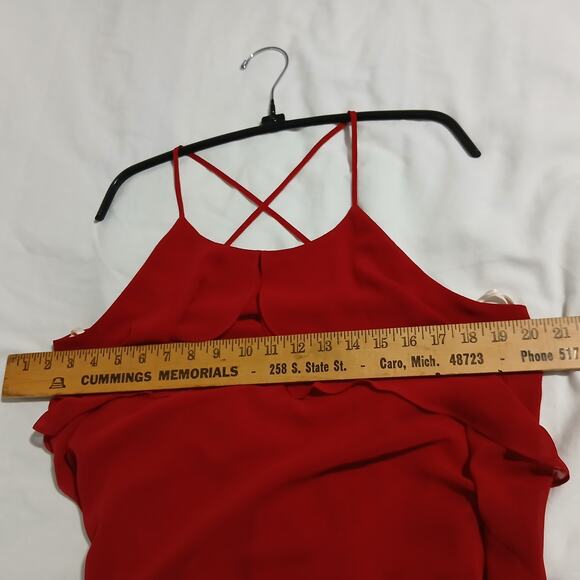 BCBGeneration red spaghetti strap fully lined sheer ruffled front easy care - Picture 13 of 16